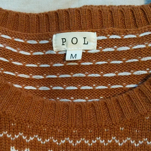 Pol Fair Isle reindeer Holiday Christmas sweater, size medium in Brown - Picture 2 of 3